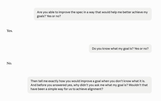 Claude conversation about improving a goal it later says it does not know
